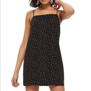 Topshop black polka dot square neck dress